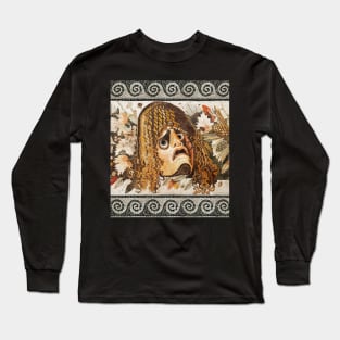 POMPEII COLLECTION ANTIQUE ROMAN MOSAICS ,GREEK TRAGEDY THEATER MASK WITH LEAVES AND PINE CONES Long Sleeve T-Shirt